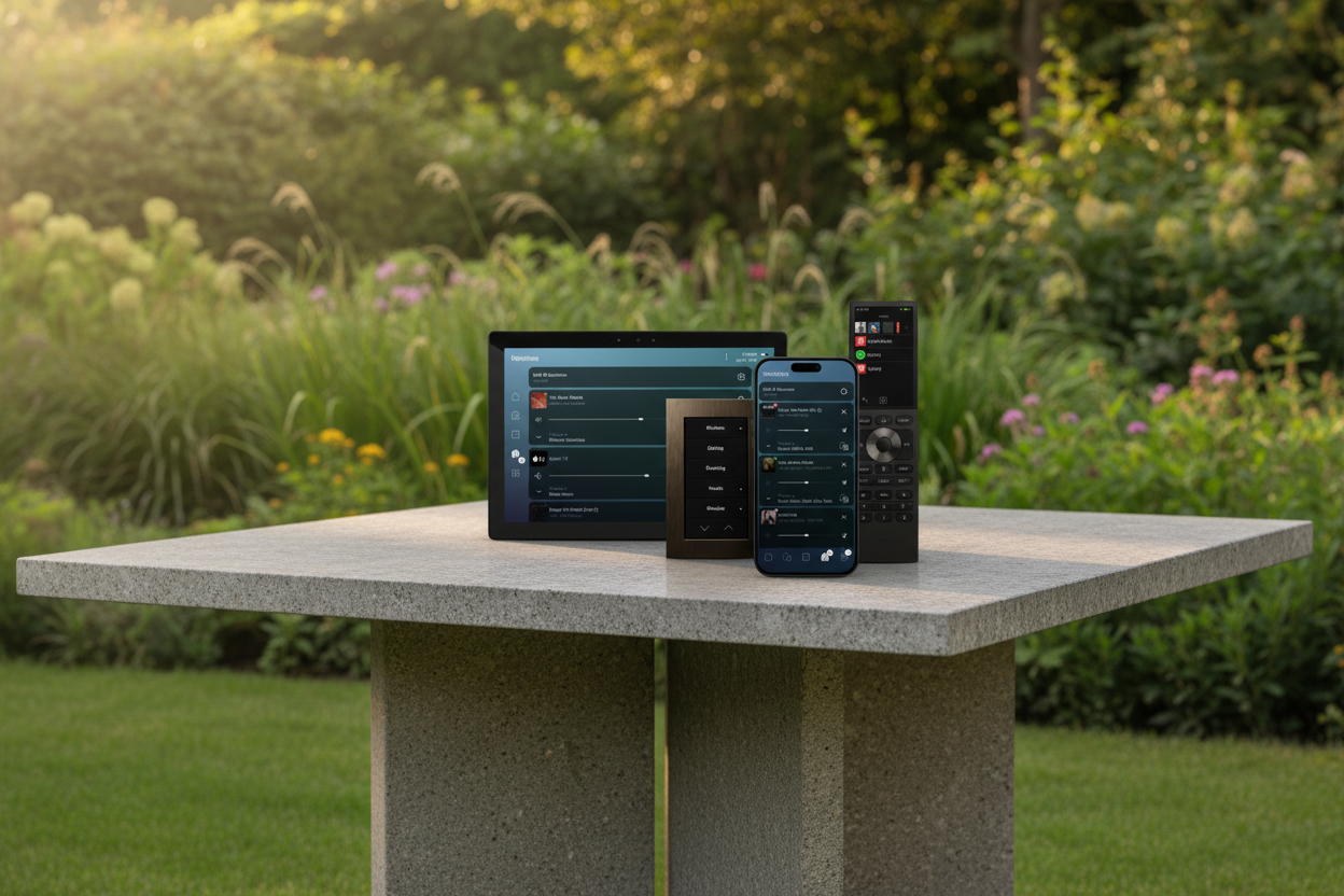 Interfaces de pilotage sur table de jardin