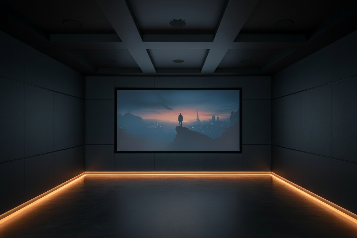 Écran de projection plat - salle home cinéma minimaliste